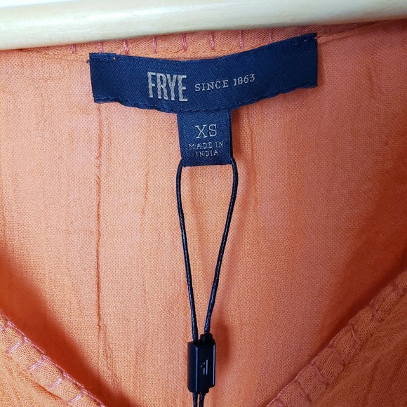 Frye Womens Top Size XS Split Neck Smocked Waist Short Sleeves in Orange Rust - Picture 5 of 12